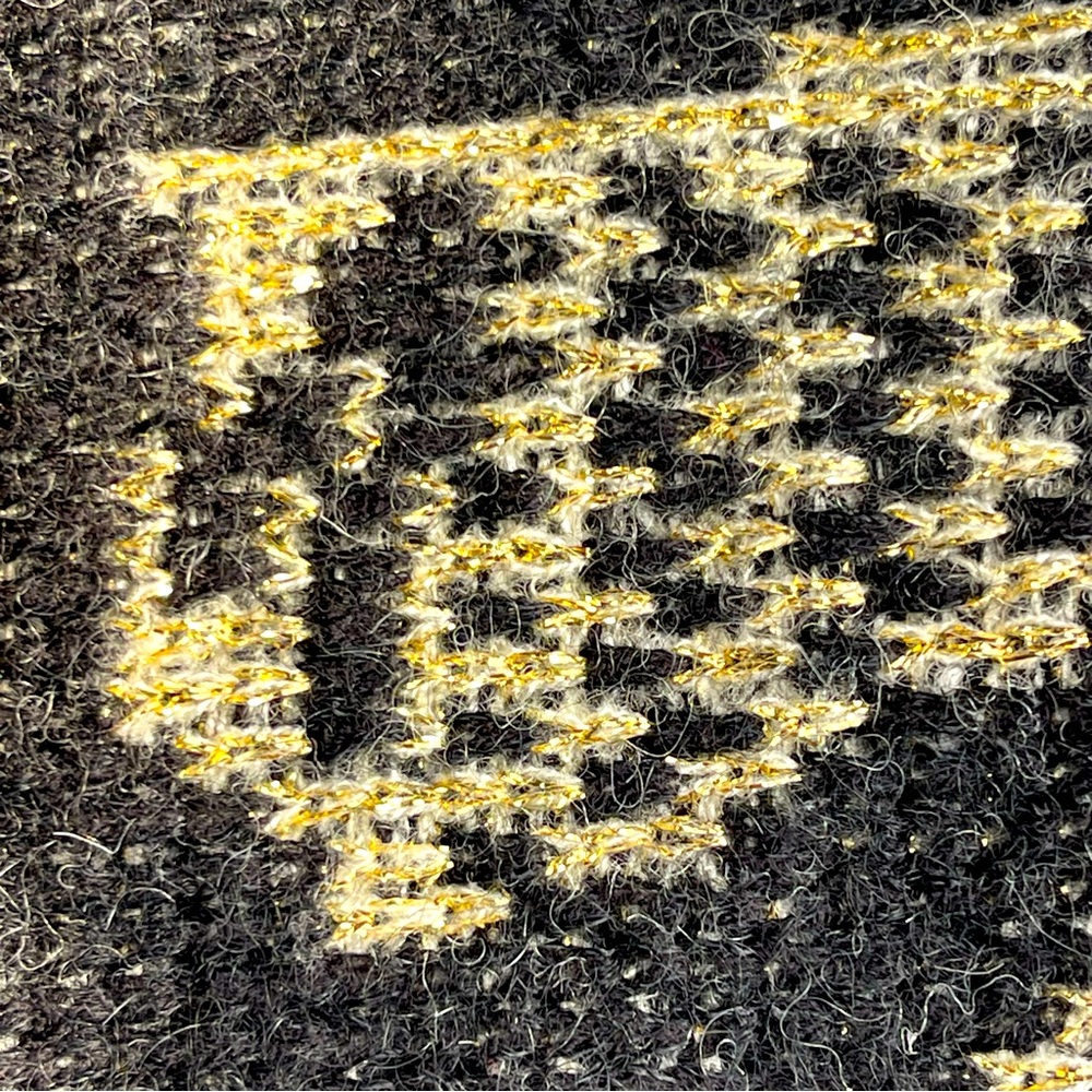 Vintage 80's Black/Grey/Gold Pattern Mohair High Neck Button Front Cardigan (M) - Picture 3 of 16